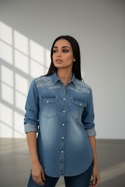 Camicia manica lunga ricamo Viky